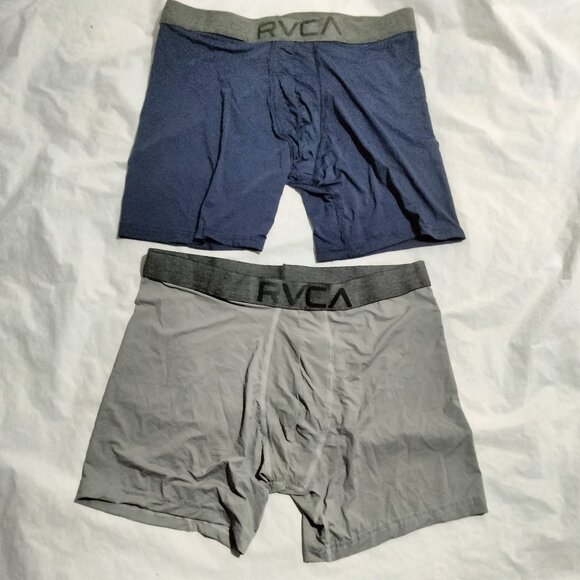 (2 Pack) RVCA Mens Performance Boxer Briefs (Blue 14") & (Gray 12") Size L - Picture 1 of 6